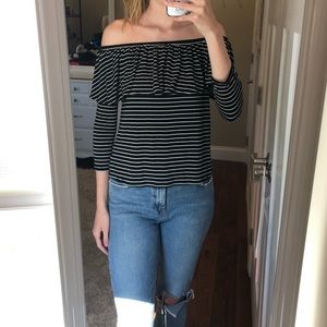 AEO Off the Shoulder Striped Long Sleeve Blouse